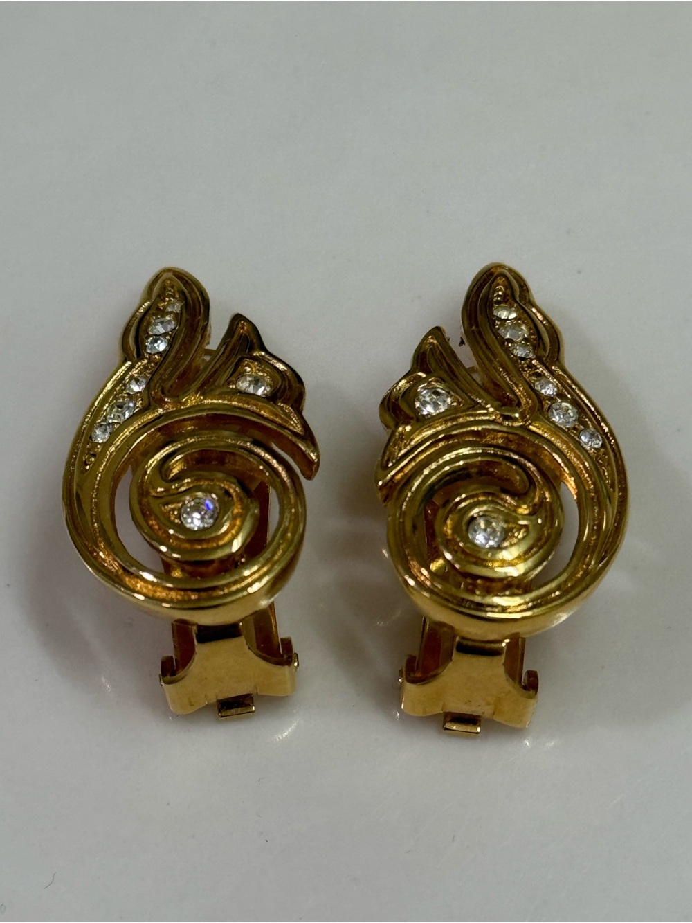 Christian Dior authentic.Swirl Clip-On Earrings with Clear Crystals